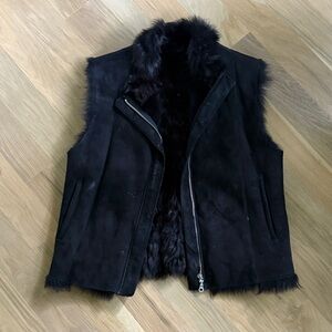 Rizal Black Leather and Fur Vest